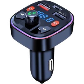 Transmetteur FM Bluetooth Voiture – Kit Mains-lues, Allume-cigare, 36W, Argent
