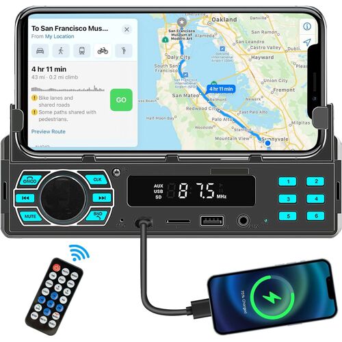 Autoradio 1 Din avec Bluetooth avec Phone Holder Autoradio Single Din MP3 Prise en Charge des appels Mains Libres/USB/FM/AM/TF/AUX-in/EQ Set, récepteurs de Radio