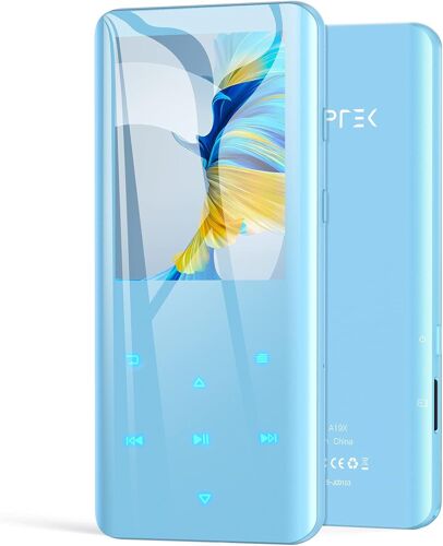 32Go Haut-Parleur MP3 Bluetooth 5.0 avec Boutons Tactiles, 2.4 Pouces Grand Écran Lecteur Musical Sport HiFi Audio en Métal avec Bouton de Volume/Podomètre/Radio FM, Carte TF Jusqu¿à 128G-Bleu