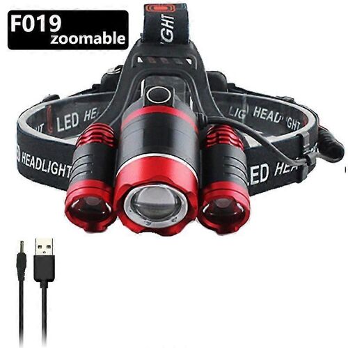 Lampe Frontale Xm T6 À 3 Led, Étanche, Rechargeable Et Zoomable, Idéale Pour La Pêche En Plein Air Et Le Camping-Paquet G