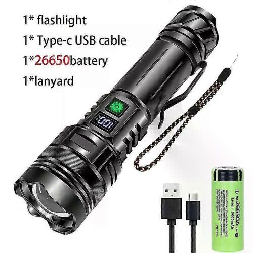 Lampe Torche Led Rechargeable, Torche Tactique Portable Ultra-Lumineuse Pour Camping En Plein Air Et Urgences-Une Batterie 26650