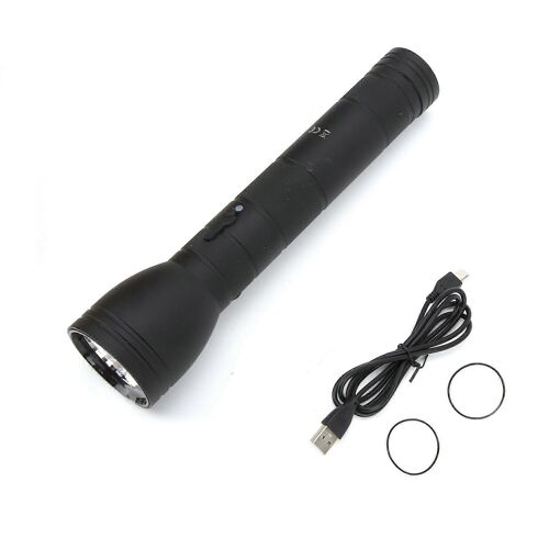 Lampe de poche LED en alliage d'aluminium, noire, super lumineuse, rechargeable par USB, pour randonnée en plein air, urgence