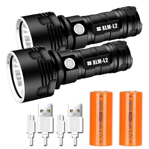 Lampe de poche LED haute puissance ultra lumineuse P70/L2, lampe de camping, chargeur USB, torche d'extérieur étanche, batterie 26650-L2 4500MAH 2 pièces