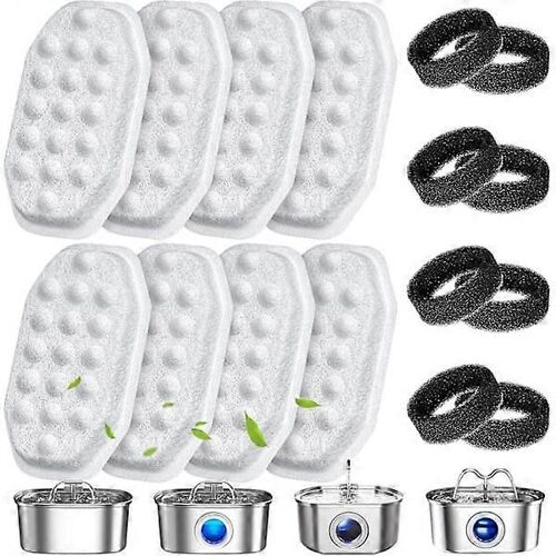 Lot De 16 Filtres De Rechange Et Éponges De Préfiltration Pour Fontaine À Eau Pour Chat En Acier Inoxydable De 3,2 L/108 Oz Avec Fenêtre De Niveau D'eau
