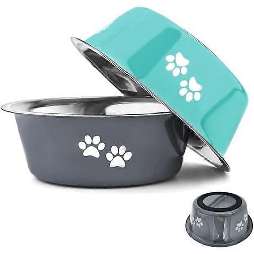 Lot De 2 Gamelles Antidérapantes En Acier Inoxydable Pour Chiens De Taille Moyenne Et Grande, Avec Large Bord De Rechange (2 L)
