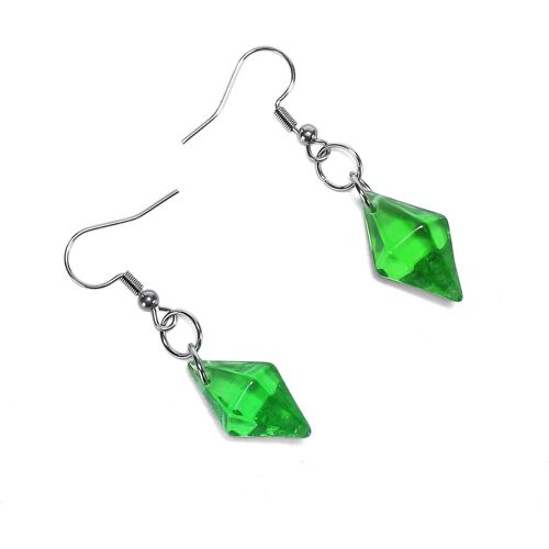Sims Plumbob Stainless Steel And Resin Drop Earrings Green, Stainless Steel, Resin, Stainless Steel, Resin
