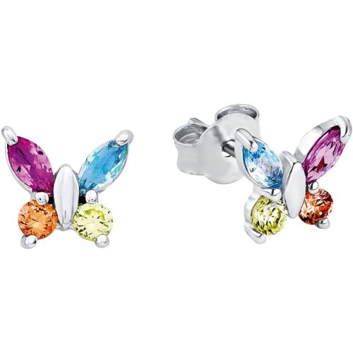 Stud Earrings 925 Sterling Silver Girls' Children's Earrings, With Synthetic Zirconia, Butterfly, Comes In A Jewelry Gift Box