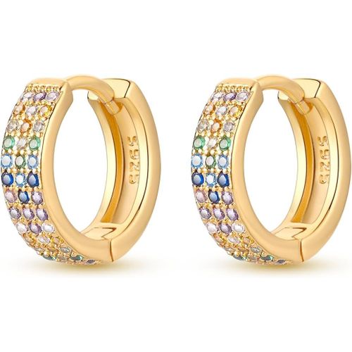 Boucles D'oreilles Pour Femmes Sterling Argent 925 Coloré Zircon Cubique Coeur,Boucles D'oreilles Small Star Moon,Boucles D'oreilles Circulaires Femmes Boucles D'oreilles