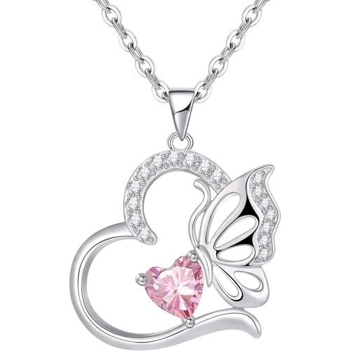 Women's 925 Sterling Silver Necklace Heart Butterfly Birthstone Pendant Women's Jewellery Idea Gift Idea For Women Birthday Mother's Day Christmas Valentine's Day