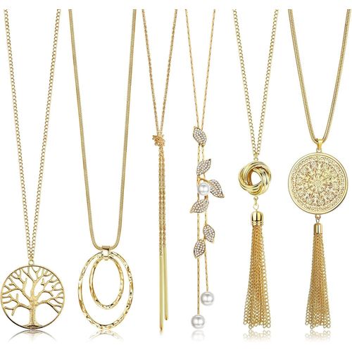 Jum-6 Pcs Long Pendentif Colliers Pour Femmes Filles Plumes N?Ud Serpent Fleur Gland Y Colliers Chandail Chaîne Collier