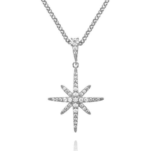 Women's Polar Star Necklace With Cubic Zirconia Paved Chain And Star Pendant Necklace With Gift Box Available In Gold, Rose Gold Or Silver Plated