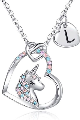 Unicorn Necklace Gifts For Girls, 14k White Gold Plated Initial Heart Pendant Cz Unicorn Letter Necklace Unicorn Gifts For Girls Women Jewelry