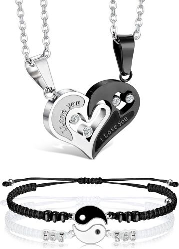 Matching Necklace And Bracelet For Couples Or Best Friends I Love You Couples Necklaces Jewellery Heart Necklace Friendship Bracelet Yinyang Valentine's Day Gift