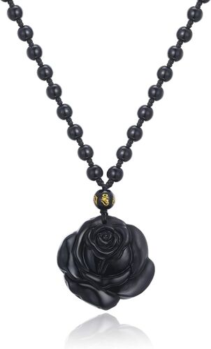 Cristal D'obsidienne Noire Sculpture Pendentif Rose Collier Reiki Pierre Précieuse Naturelle Fleur Obsidienne Pendentif En Pierre Cadeau