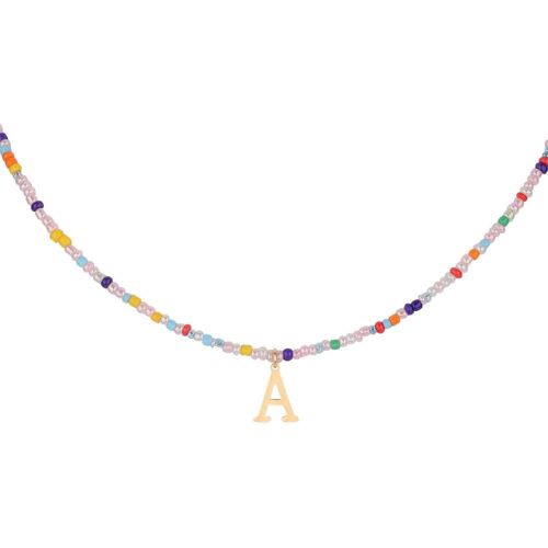 Colorful Pearl Initial Necklace, Summer Necklaces Women Girls Bohemian Letter Pendant Necklace Pearl Choker Necklace Handmade Jewelry Gifts For Teenagers
