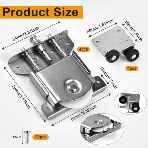 Mevronisshop-4paires De Roulette Porte Coulissante Placard, Roues De Garde-Robe Coulissantes Roulette Placard Coulissant Roulette Coulissant Armoire Pour Placard, Vitrines, Remplacement Porte Rouleau