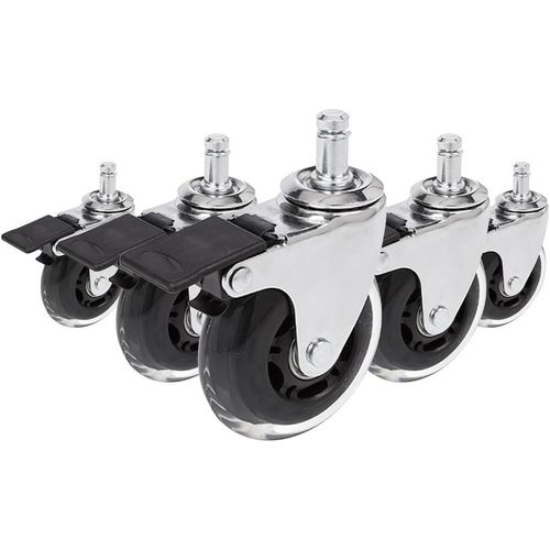 Rolo Skate 729401 Office Chair Castors Silver / Transparent 5 X Hard Floor Castors 11 Mm X 75 Mm With Parking Brake