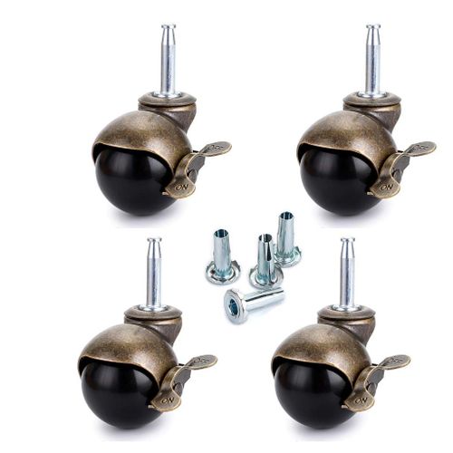 50mm Stem Furniture Casters Ball Casters With Brake Antique Swivel Casters Replacement For Furniture Ottomans Dressers Coffee Tables Set Of 4