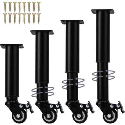 4 Pack 12-18 Inch Adjustable Metal Furniture Legs With Swivel Casters, Heavy Duty Replacement Support Legs For Cabinet/Storage Shelf/Chair/Dresser/Coffee Table