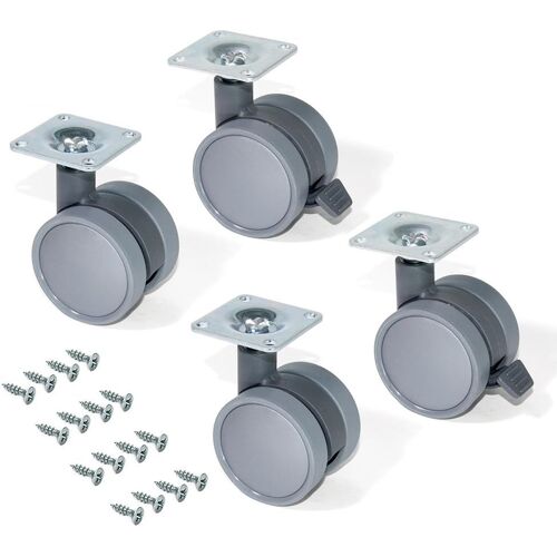 Lot de 4 Roulettes pivotantes Ø 50 mm avec plaque de fixation/roulement à billes Gris