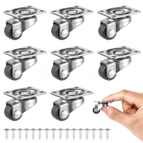 Set of 8 Small Swivel Casters A 360 Small Rubber Swivel Wheels Universal Transport Casters with Screws for Mini Furniture Storage Box
