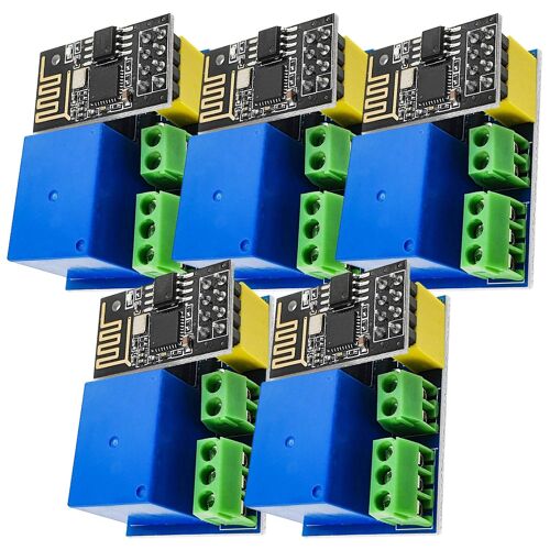 5 x ESP8266-01S ESP-01S WLAN WiFi 5V Module avec Relais Adaptateur (successeur de ESP01) Compatible avec Arduino et Raspberry Pi incluant Un E-Book