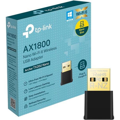 TTA-Clé WiFi 6 Puissante AX1800 Mbps, Archer TX20U Nano, Nano Adaptateur USB WiFi, dongle WiFi, Bi-Bande, 2.4G / 5GHz, MU-MIMO, WPA3, Compatible avec Windows 11/10