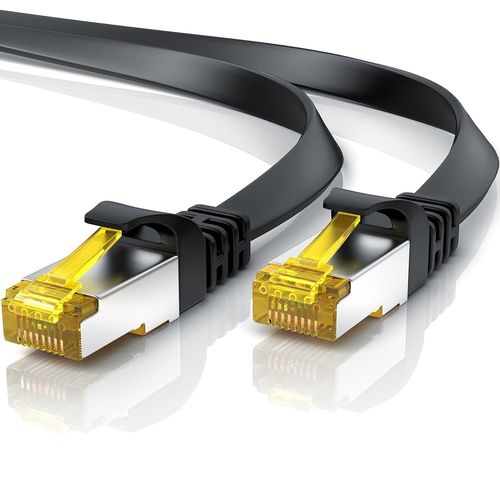 3M Câble Réseau Cat 7 Plat, Câble Ethernet 3 Mètres, Gigabit Réseau Local Lan 10 Gbps, Câbles De Connexion Patch, Câbles De Pose Cat.7 Brut U Ftp Pimf Fiches Rj45 Compatible Cat 5 6, Noir