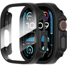 2 Pièces Coque Pour Apple Watch Ultra/Ultra 2 49mm Protection Écran Dur Pc Matériel Ultra Mince Verre Trempé Écran Case,Noir,49mm