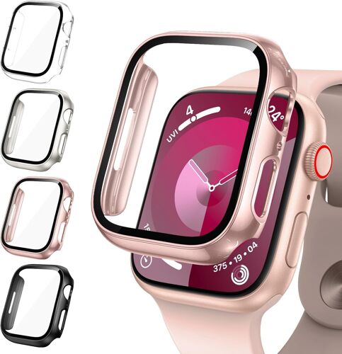 4 Pièces Coque Pour Apple Watch Serie 9 8 7 41mm, Anti-Rayures Protection Écran En Verre Trempé, Coque De Protection Intégrale Ultra Mince, Boîtiers De Protection Pour Iwatch 41mm