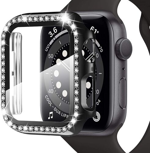 Coque Pour Apple Watch Series 4/5/6/Se 40mm, Avec Film De Protection D'écran En Verre, Strass À Paillettes, Pour Iwatch 40mm (Noir)
