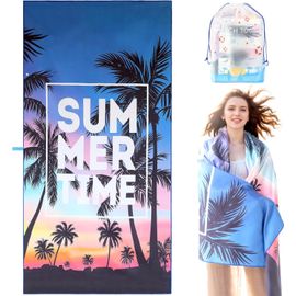 Serviette De Plage 180 X 90cm Serviette De Plage Microfibre Anti Sable Sechage Rapide Pour Plage/Piscine/Chaises De Plage Drap De Plage (Cocotier Au Coucher Du Soleil)