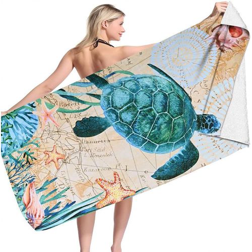 Kalanka-Grande Serviette De Plage 200 X 100 Cm, Serviette Microfibre Xxl, Serviette De Voyage Motif Tortue Séchage Rapide Couverture De Plage Pour Femmes Plage, Sport, Voyages,Sauna,Piscine