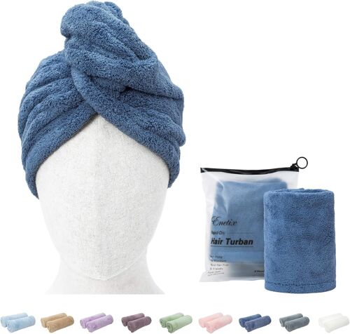 Kal-Lot De 2 Serviettes De Séchage En Microfibre Pour Femme, 25 X 70 Cm, Super Absorbantes, Anti-Frisottis, Séchage Rapide, Avec Bouton, Bleu Royal