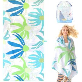 Serviette De Plage 180 X 90cm Serviette De Plage Microfibre Anti Sable Sechage Rapide Pour Plage/Piscine/Chaises De Plage Drap De Plage (Plante Verte Sur Fond Blanc)