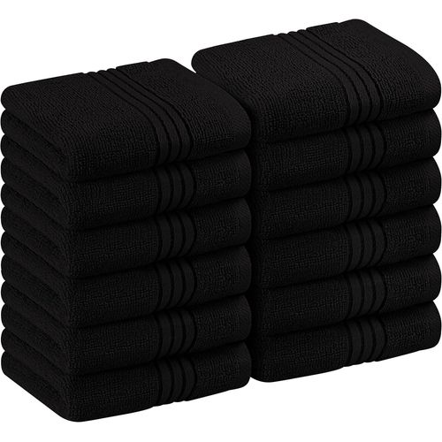 Lot De Serviettes De Luxe 30 X 30 Cm Noir-Serviettes De Toilette Et Gants De Toilette En Flanelle Très Absorbants (Lot De 12)