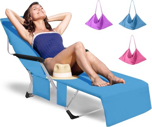 KAL-75X210 Cm Microfibre Grande Serviette De Plage Pour Chaise Longue, Ultra Absorbante, Séchage Rapide, Poches Multiples Et Léger - Parfaite Pour Bain De Soleil, Yoga, Camping Et Voyage