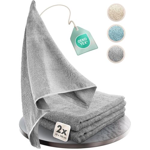 Set De Serviettes Moelleuses Et Si Absorbantes-100% Coton-Certifiées Oeko Tex 100 (2 Serviettes 50x100cm,Gris)