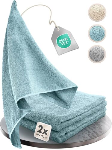 Set De Serviettes Moelleuses Et Si Absorbantes-100% Coton-Certifiées Oeko Tex 100 (2 Serviettes 50x100cm,Turquoise)