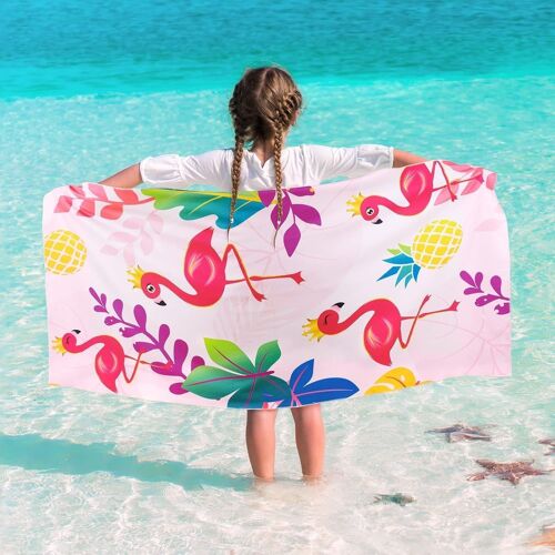 Serviette De Plage Pour Enfants-Flamant Serviette De Plage 76 X 150cm Serviette De Bain Absorbante En Polyester Doux Serviette De Bain De Piscine Sportif Serviette Pour Filles Rosa