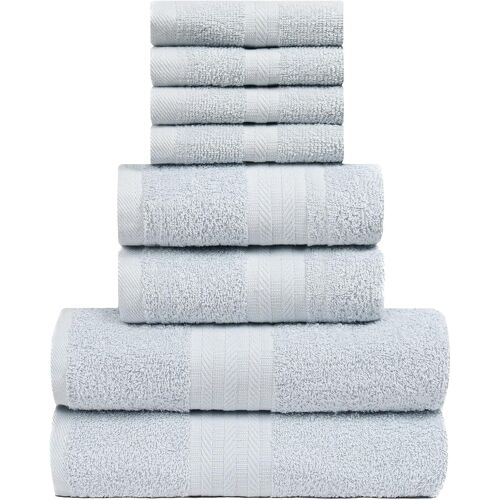Set De Serviettes En Coton 100%,8 Pièces,2 Serviettes De Bain,2 Serviettes De Bain,4 Chiffons À Laver. Idéal Pour Salle De Bain,Salle De Gym,Hôtel Et Spa. Très Absorbant Gris