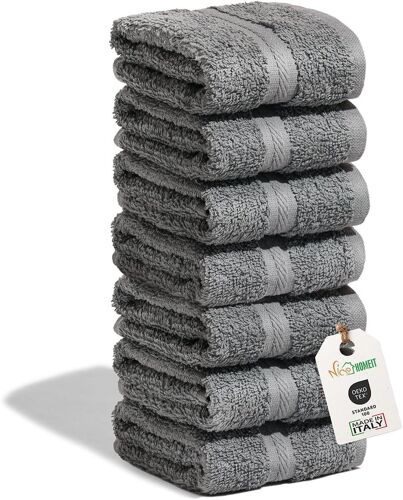 JGD-¿ Lot de 6 lavettes 30 x 30 cm en Coton bouclé ¿ Douces et absorbantes, idéales pour Le Visage, Les invités, la Cuisine, Le Maquillage ou Le Voyage ¿ Fabriquées en Italie (Gris foncé)