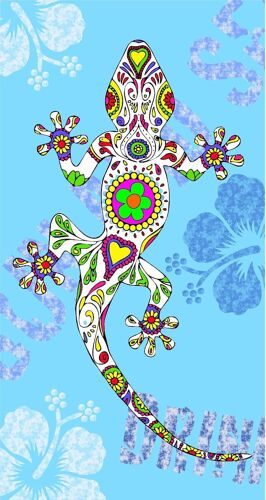 KAL-. Serviette De Plage En Microfibre Lézard, 100% Poliester, Bleu Ciel, 75 X 145 Cm. 15090