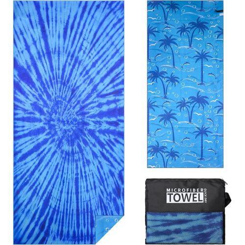 Serviette De Plage Homme Femme Xxl Grande Microfibre Léger Et Doux Anti Sable Séchage Rapide Drap De Plage Avec Sac En Filet 80×180cm Teinture Cravate Bleue 1pc