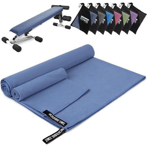 Kal-® Serviette Microfibre Lot De 2, 160x80cm Serviette Sport Musculation + 80x40cm Serviette Voyage, Séchage Rapide, Pour Le Fitness, Piscine, Sauna, Plage, Voyages(Bleu Marine)