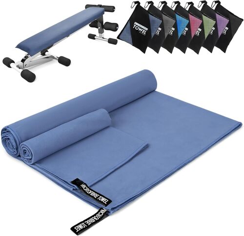 Kal-® Serviette Microfibre Lot De 2, 160x80cm Serviette Sport Musculation + 80x40cm Serviette Voyage, Séchage Rapide, Pour Le Fitness, Piscine, Sauna, Plage, Voyages(Bleu Marine)