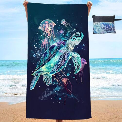 Serviette Plage Xxl Avec Sac 90x180 Serviette De Bain Microfibre Tortues De Mer Méduses Séchage Rapide,Couverture Absorbante (Tortue 180x90)