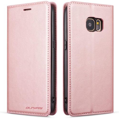 Coque Pour Samsung Galaxy S7 Edge, Housse En Cuir Premium Pu Portefeuille Etui, [Fentes Pour Cartes] [Fermoir Magnetique] [Stand Fonction] Flip Coque Pour Samsung Galaxy S7 Edge - Or Rose