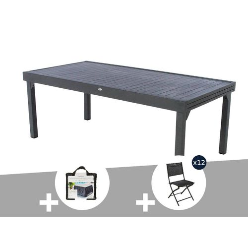 Table Extensible Rectangulaire Alu Piazza 10/12 Places Graphite + Housse + 12 Chaises Modula - Hespéride