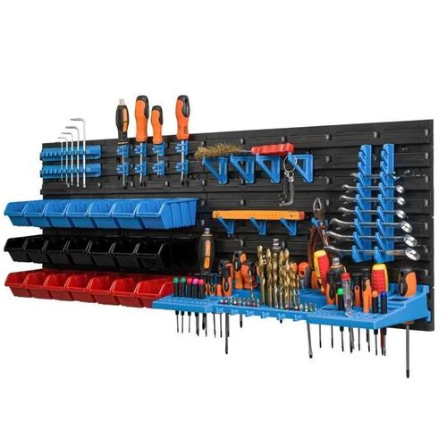 Étagère Murale 115 X 39 Cm Avec 21 Pcs Boîte Rouge Bleue Noire Plastique